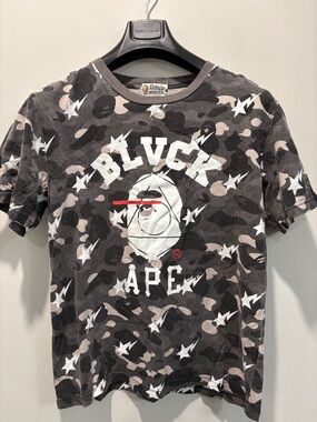 A Bathing Ape Black Camo Graphic Tee size medium